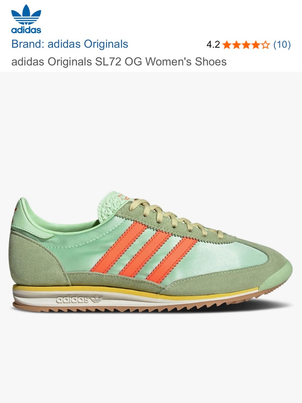 adidas Women’s Mint Green Sneakers with Neon Coral Stripes